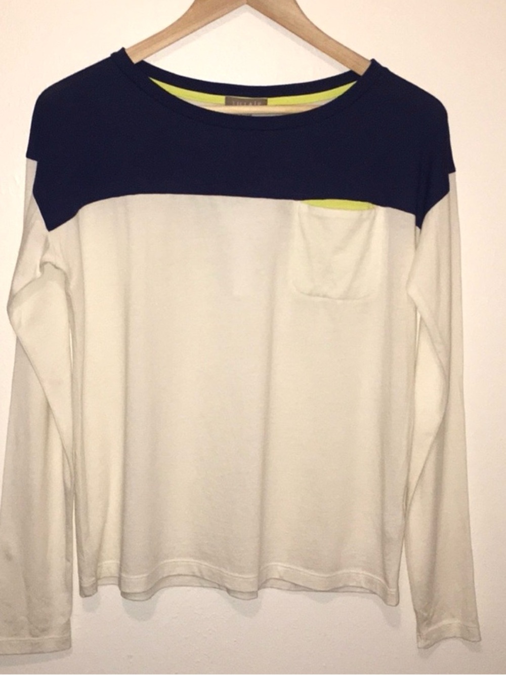 Lilla P Long Sleeve Cream Tee Shirt NWT Navy Neon Colorblock Prima Modal Small